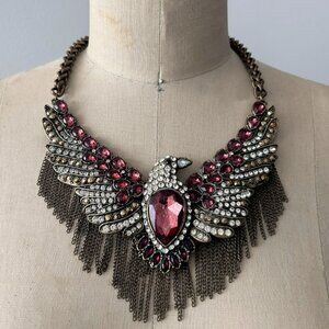 Zara Rhinestone Bird Rustic Statement Necklace